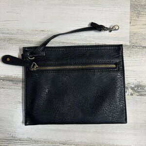 Genuine Black Leather Zip‎ Up Pouch Bag